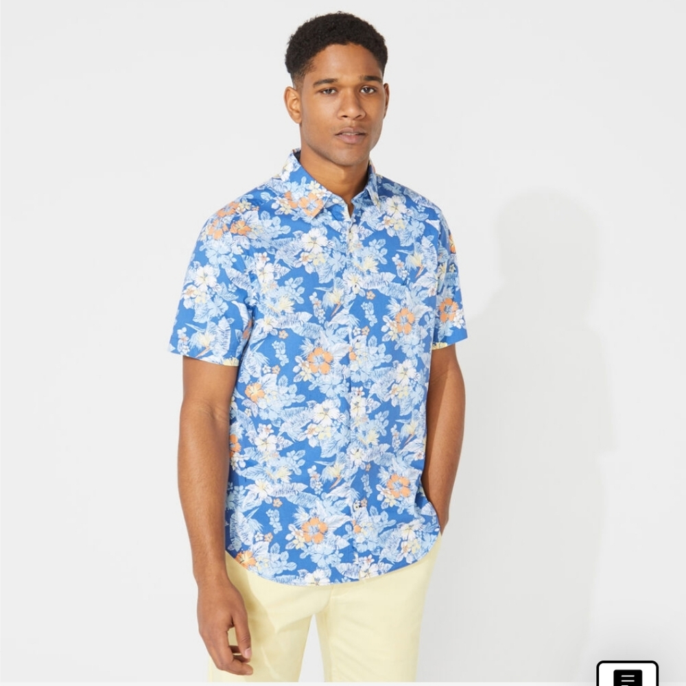 Nautica Floral Print Short Sleeve Hawaiian Shirt Size‎ Large 100% Cotton